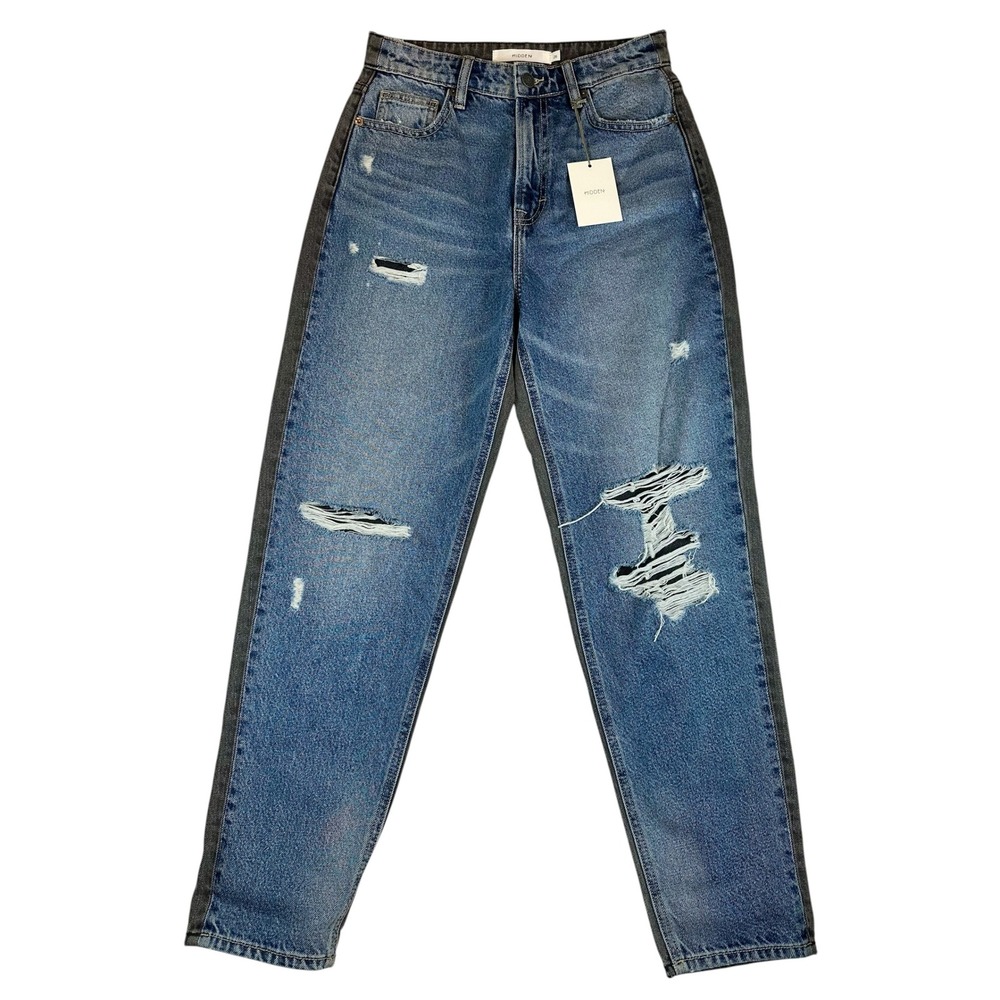 Hidden Jeans Tracey Mom Tapered Jean Two Tone Distressed High Rise Blue/Black 26